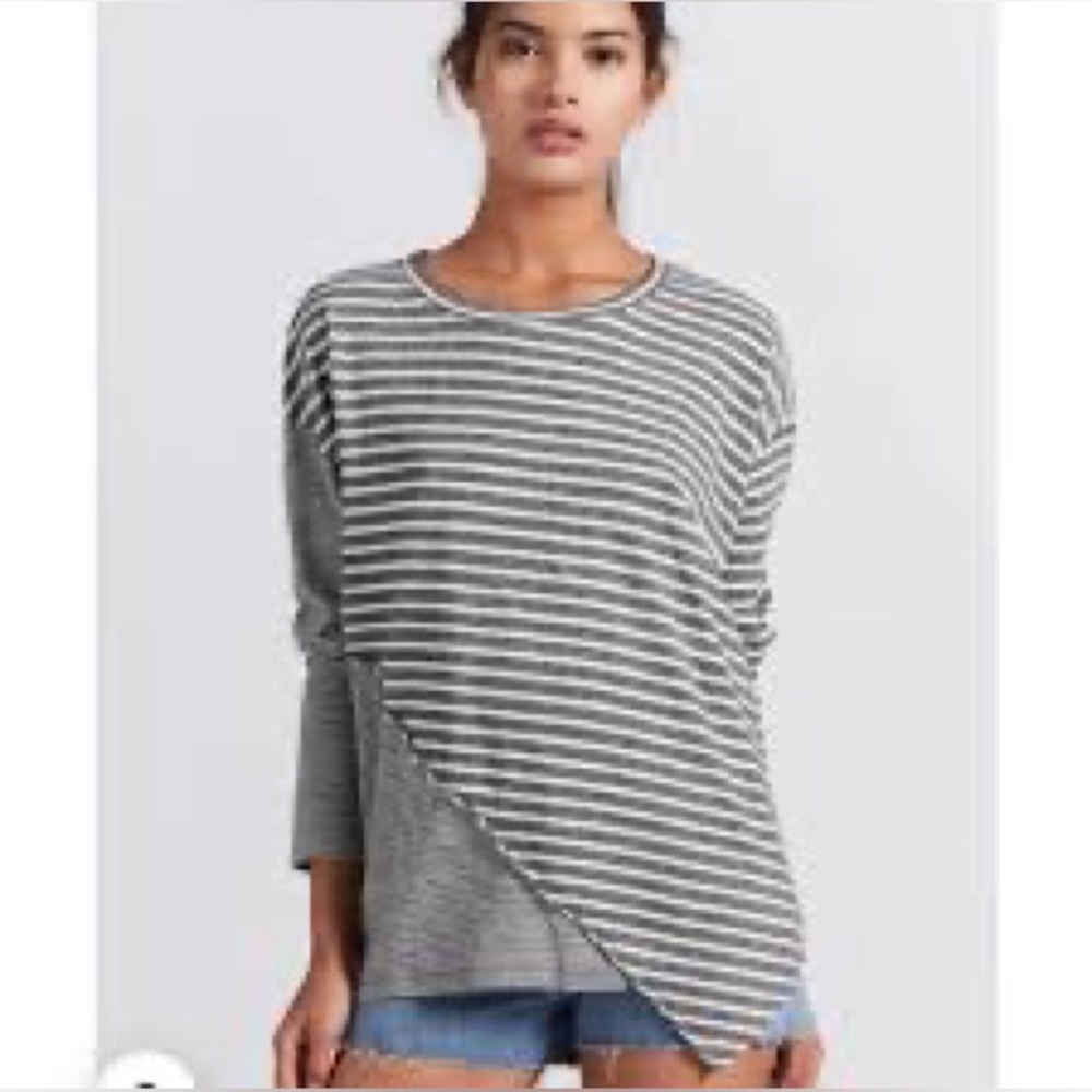 Current Elliot Top The Slice Stripe Tee Heather Asymmetrical Size 0 Gray